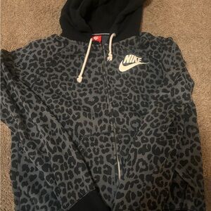 Nike Black and Gray Leopard Hoodie